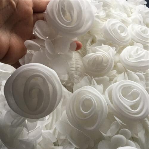 1M/lot 6.5cm pink/white rose lace chiffon material handmade wedding dress shoulder strap skirt belt flower lace accessorie Z1586