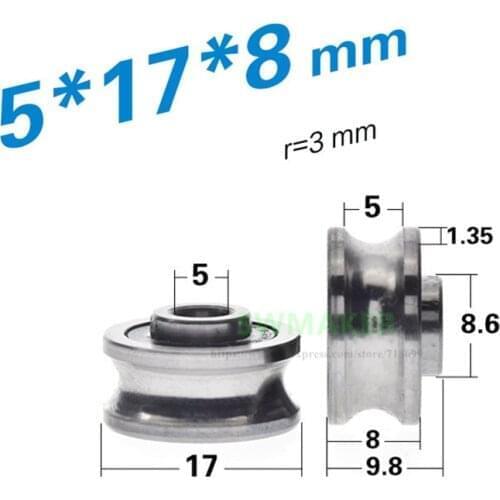 10pcs 5*17*8mm SG15 bearing pulley, non-standard Gothic U-groove wheel, embroidery machine guide wheel/roller W/ M5 screw