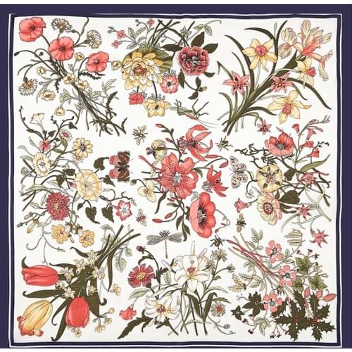 2020 60x60 Flower floral Multipurpose women Silk twill scarf Satin square tie Hairband ladies foulard femme towel bufanda shawl