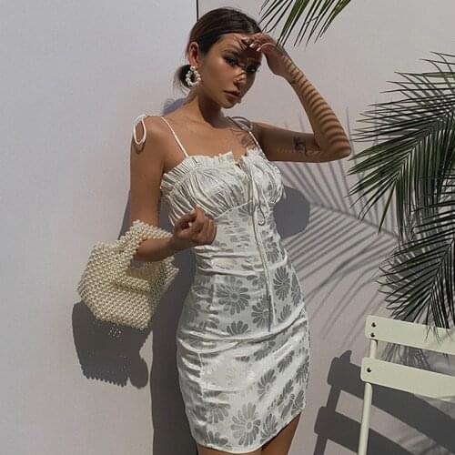 2020 Sexy Summer Dress Women White Nightclub Party Dresses Y2k Street Outfits Designer Clothes Shoulder-straps JL1253
