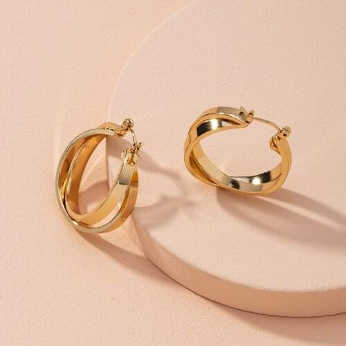 2020 Trend Minimalist Gold Metal Cross Circle Geometric Round Hoop Earrings for Women Girl Wedding Party Jewelry