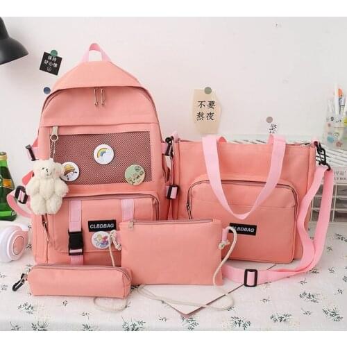 4 Sets Of Woman Backpack 2021 Fashion Canvas Student School Bag Multi-pocket Handle Campus Laptop Backpacks Travel Sac Mochila