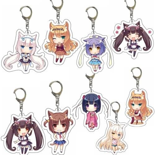 5pcs Anime Nekopara Keychain Girls Cat Chocolat Vanilla Twin Sisters Acrylic Figure Pendant Key Ring Toy Charm bags KeyChain