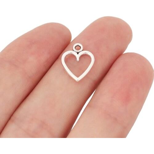 50 x Tibetan Silver Hollow Open Heart Charms Pendants Beads 2 Sided for Jewelry Making Accessories 14x12mm