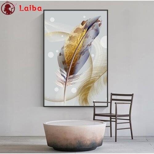 Diamond Embroidery Nordic abstract golden feathers Picture Of Rhinestones Diamond Painting Full Square round drill Mosaic