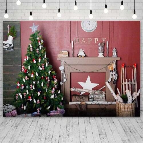 Avezano Christmas Backdrops Tree Winter Gifts Fireplace Candle Decor Red Banners Photography Background Photo Studio Photozone