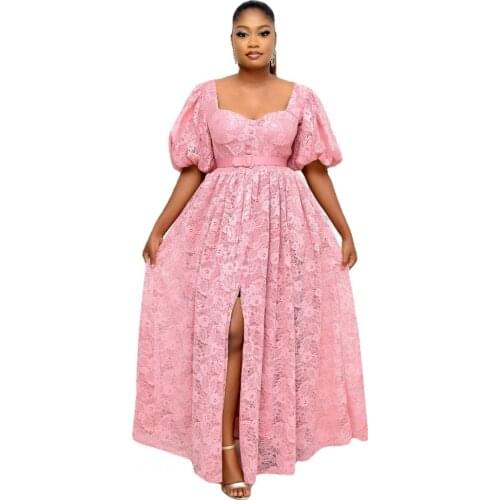Pink Long Maxi Dress African Dresses For Women 2021 Summer African Clothes Dashiki Sexy Hollow Out Boubou Robe Africaine Femme