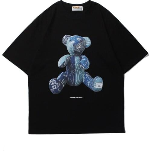 Mens T shirt Harajuku Creativity Short Sleeve Tee shirt Hip Hop Streetwear Cartoon bear print T-Shirt Mens Tops Oversize