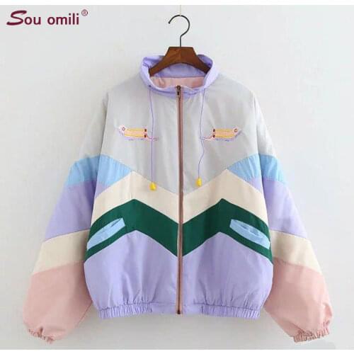 Harajuku Cute Embroidery Pastel Bomber Jacket Duster Souvenir Sukajan Jacket Female Outwear Coat womens jacket