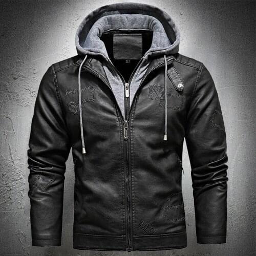 Leather Jacket Men Vintage Motorcycle Jacket Fashion Clothing Men Biker Jacket With Hood Mens Hooded Riding Jacket 2021 Trends