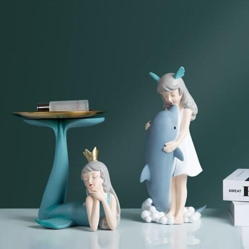 Nordic style Creative Mermaid Tray Key Storage Box Living Room Decoration Girl Ornaments Home Decor Resin Crafts DyuIhr