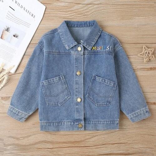 Spring New Kids Jackets 2021 Baby Girls Korean Embroidery Denim Jackets Casual Loose Letter Denim Coats for Boy Child Outerwear