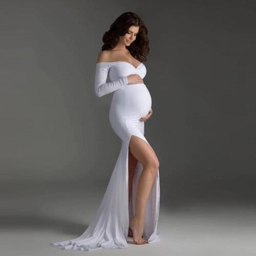 Summer Pregnant Dress Shoulderless 2021 Cotton Long Seleeve Gown Skirt Photography Pregnancy Clothes Maternity Dresses For Women