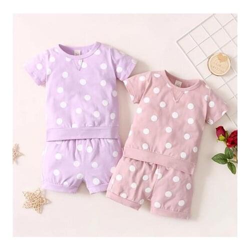 Cute Summer Baby Polka Dot Short Sleeve + Shorts Simple Print Elastic Waist Classic Round Neck Summer Clothing