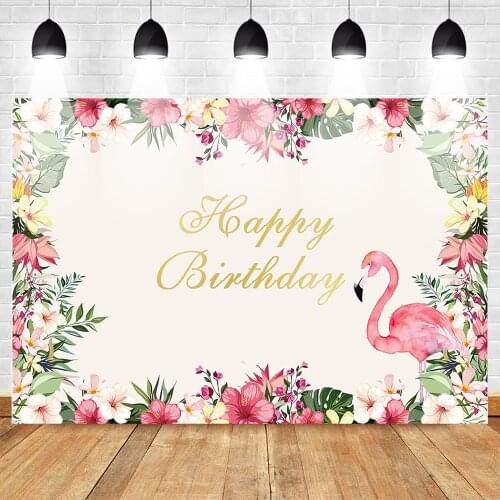 Neoback Flamingo Photography Backdrop Celebration Baby Birthday Floral Customizable Photo Background for Party Decorations