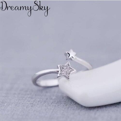 Fashion Silver Color Star Rings For Women Ladies Luxury Statement Jewelry Adjustable Crystal Ring Anillos