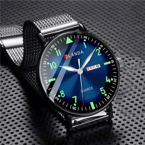 JLANDA Mens Fashion Watches Ultra Thin Stainless Steel Mesh Belt Quartz Wrist Watch Men Business Luminous Watch Montre Homme