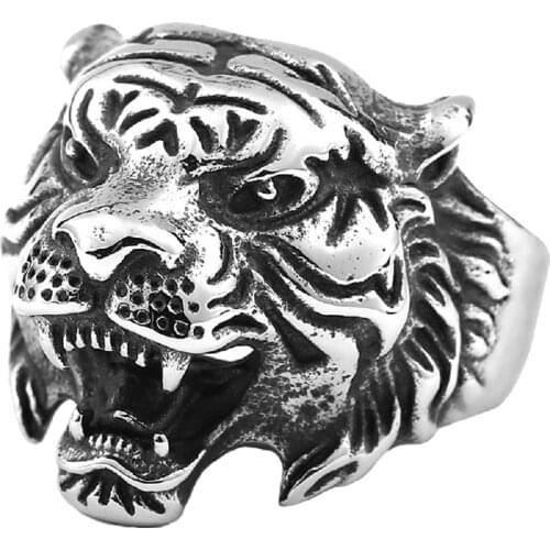 Personality Punk Mens Tiger Ring Mens Exquisite Animal Jewelry Titanium Steel Gothic Punk Biker Rings