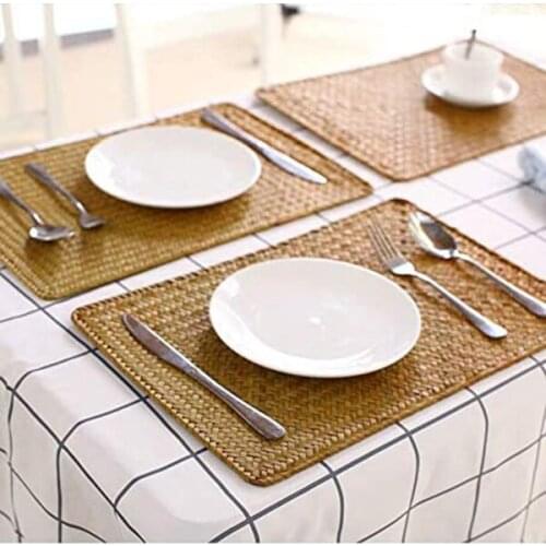 Pack of 8, Natural Seagrass Place Mat, 17.7 x 11.8inch, Hand-Woven Rectangular Placemats Home Holiday Table Decoration-ABUX