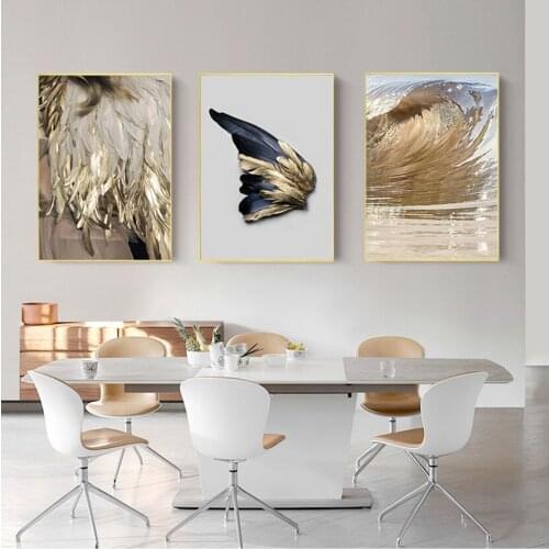 Wings Wall Art For Living Room Bedroom Aisle Nordic Decor Feathers Canvas Painting White Poster And Print Unique Golden