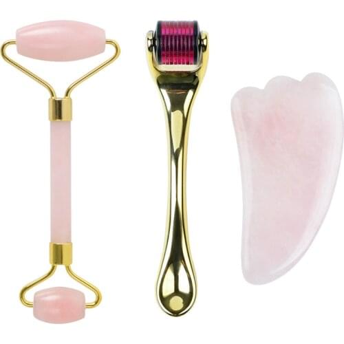Double Head Roller Scraping Set Micro Needle Powder Crystal Board Face Massage Jade Roller Lift Wrinkles Skin Care Spa