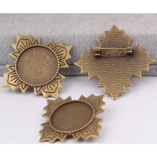 Onwear 5pcs metal brooch base blanks antique bronze 20mm dia cabochon setting diy broche bezel trays