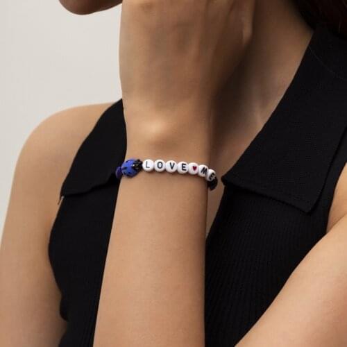 Origin Summer Creative Letter Print Beaded Bracelet for Women Multicolor Beads Elastic Bracelets Bohemian Beach Accessories