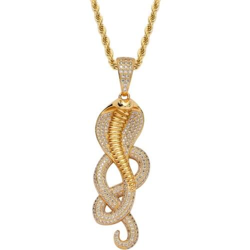 Hip Hop Animal Cobra Pendant Necklace For Men BlingIced Out CZ Stone Viper Snake Necklaces Fashion Jewelry