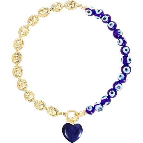 Luxury Screw Clasp women Sweet Kisses Pig nose beads heart pendant evil eye beaded coffee NECKLACE women jewelry party ожерелье