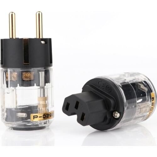 Pair P029E+C029 EU Power Gold Plated Plug + IEC Female Power Connector Hifi Diy Power Cable Plug
