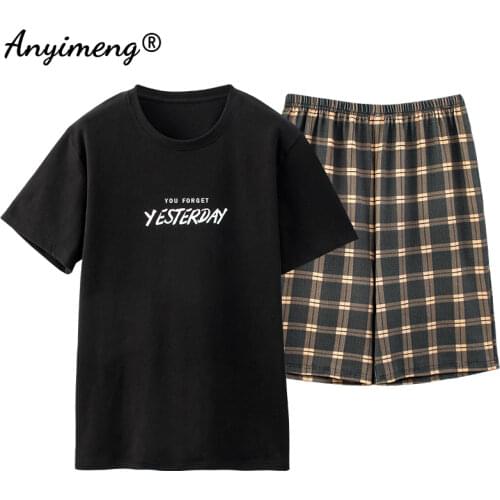Pajamas Men Cotton Sleepwear Summer Shorts Leisure Homewear Black Color Letter Printing Pijamas Plus Size Sporty Sleep Wear 4xl