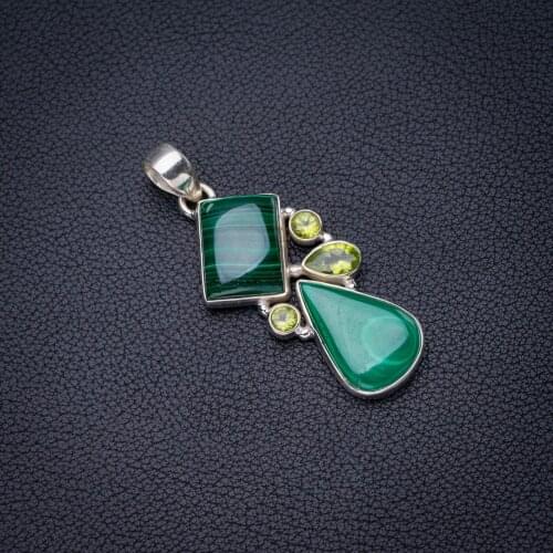 StarGems Natural Malachite Peridot Handmade 925 Sterling Silver Pendant 2" E3919