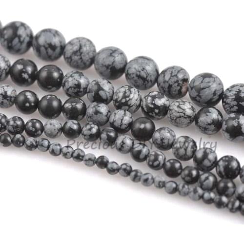Natural Snowflake Obsidian Black Round Loose Beads For Jewelry Making DIY 1 strand Pick Size 6mm 8mm 10mm 12mm TRS0005