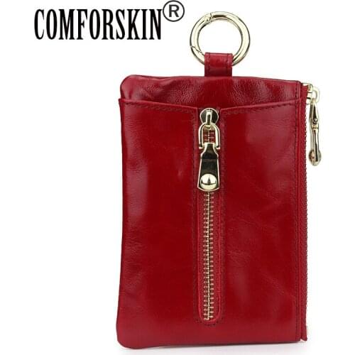 CCOMFORSKIN Luxurious 100% Genuine Oil Waxing Leather Key Wallet New Arrivals Unisex Housekeeper Multi-function Cowhide Key Bags