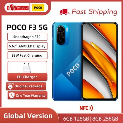 Global Version POCO F3 5G Smartphone Snapdragon 870 Octa Core 8GB 256GB 6.67"120Hz E4 AMOLED Display Phone 33W Fast Charge 48MP