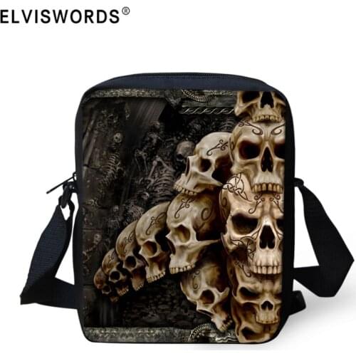 ELVISWORDS 3D Skull Face Printed Crossbody Bags Punk Style Boys Messenger Bags Women Shoulder Bags Travel Handbags Fashion Bolsa