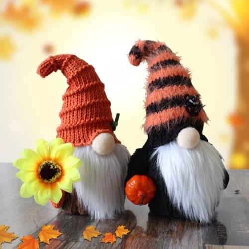 T84E Halloween Gnome Pumpkin Wizard Swedish Tomte Nisse Plush Handmade Home Farmhouse Kitchen Tiered Tray Decoration