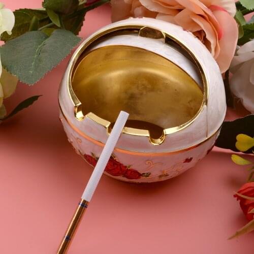 Creative Round Vintage Windproof Ashtray With Lid Portable Cigarettes Ash Tray Luxurious Retro Home Office