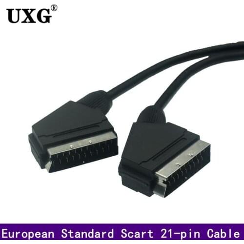 European Standard Scart Line 21-pin Male to Male Extension Cable Broom Head European Audio And Video Extension Cable 1.5 Meters