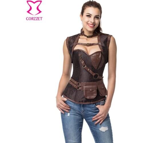 Vintage Brown Steampunk Corset Jacket Outfits Espartilhos E Corpetes Emagreciment Plus Size Corsets and Bustiers Gothic Clothing