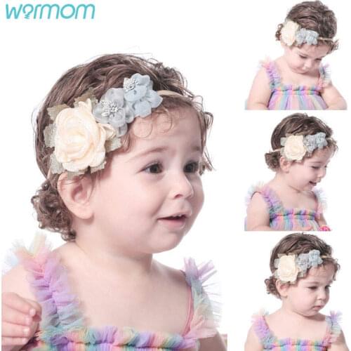 Warmom European And American Fashion Pearl Net Yarn Flower Childrens Headband Seamless High Stretch Nylon Hair Accessory