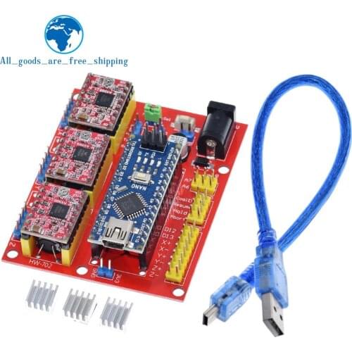 TZT 3DV4 CNC Shield V4 + Nano 3.0 + 3pcs A4988 Reprap Stepper Drivers Set For Arduino