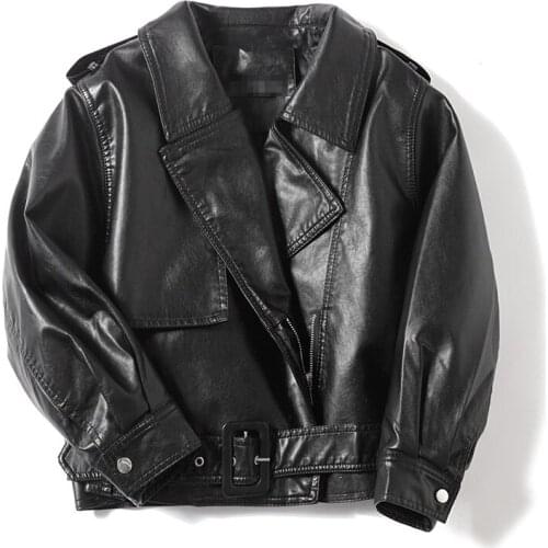 Female 2021 Spring Autumn Jacket Design Motorcycle Jackets Female Loose-Fit Versatile Oversized Womens Leather Jacket Trendy