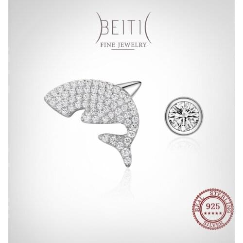 Beitil Clear Zircon Exquisite Shark Shape Stud Earrings For Women Girl Cute Accessories Fashion 925 Sterling Silver Jewelry