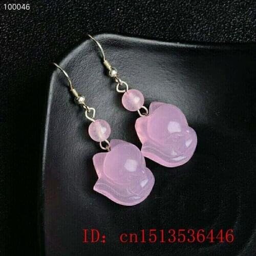 925 Silver Natural Pink Agate Jade Fox Beads Earrings Original DIY By Hand Accessories Women Luck Gifts Jewelry