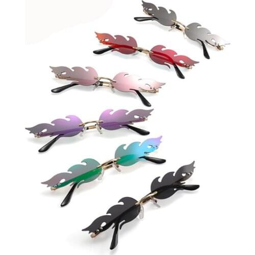 Women Sunglasses Rimless Fire Flame Sun Glasses Trending Mirror Lens Narrow Eyewear UV