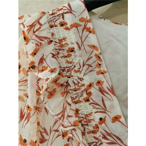 2021 New Summer Womens Midi Dress Multi Layer Ruffle Trim Short Sleeve V Neck Floral Printing Cake Dress Sweet Long Dresses