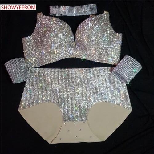Woman Sexy Lingerie twinkling Bra Short Outfit Nightclub bar dancer singer costumes Set High quality hot drilling bikini
