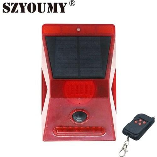 SZYOUMY 8 Led Solar Alarm light 129db Sound With Remote Control Solar Strobe Flashing Security Siren Light For Farm Village Home