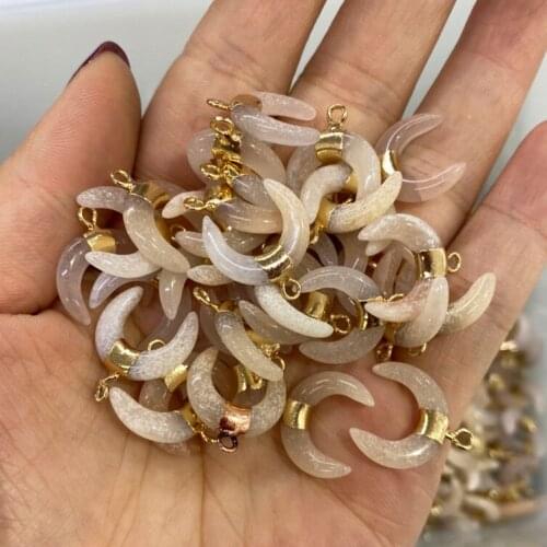 1PC Fashion Natural Stone Crystal Agates Pendant Moon-shaped Lapis Lazuli Charms for Jewelry Making DIY Necklace Earring Women